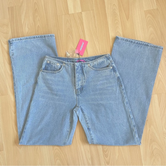 Women’s Straight Leg Baggy Jeans No Waistband Relaxed Fit Light Blue EDIKTED NWT - Picture 8 of 11